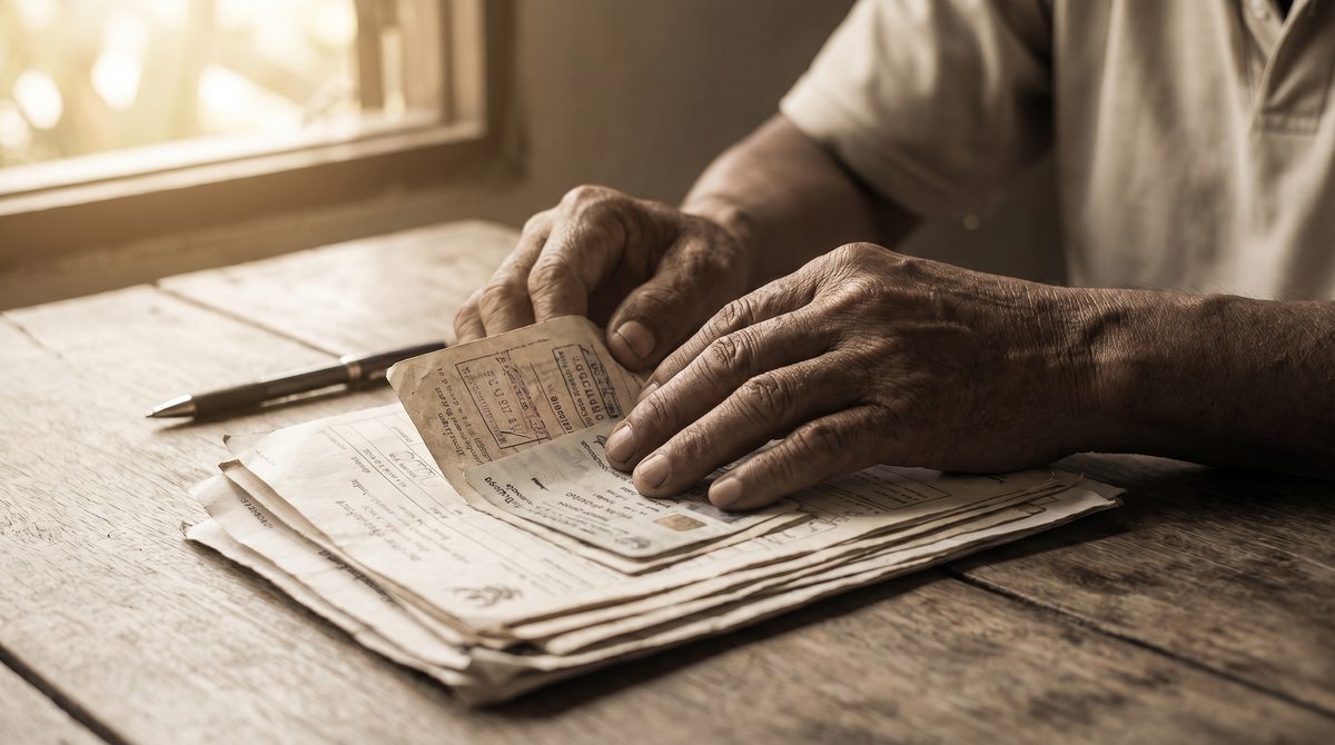 Manos sosteniendo documentos de inmigración